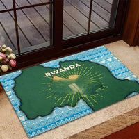 Rwanda Rubber Doormat with Green Nature Map Waterfall Sunburst Spirit