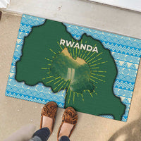 Rwanda Rubber Doormat with Green Nature Map Waterfall Sunburst Spirit