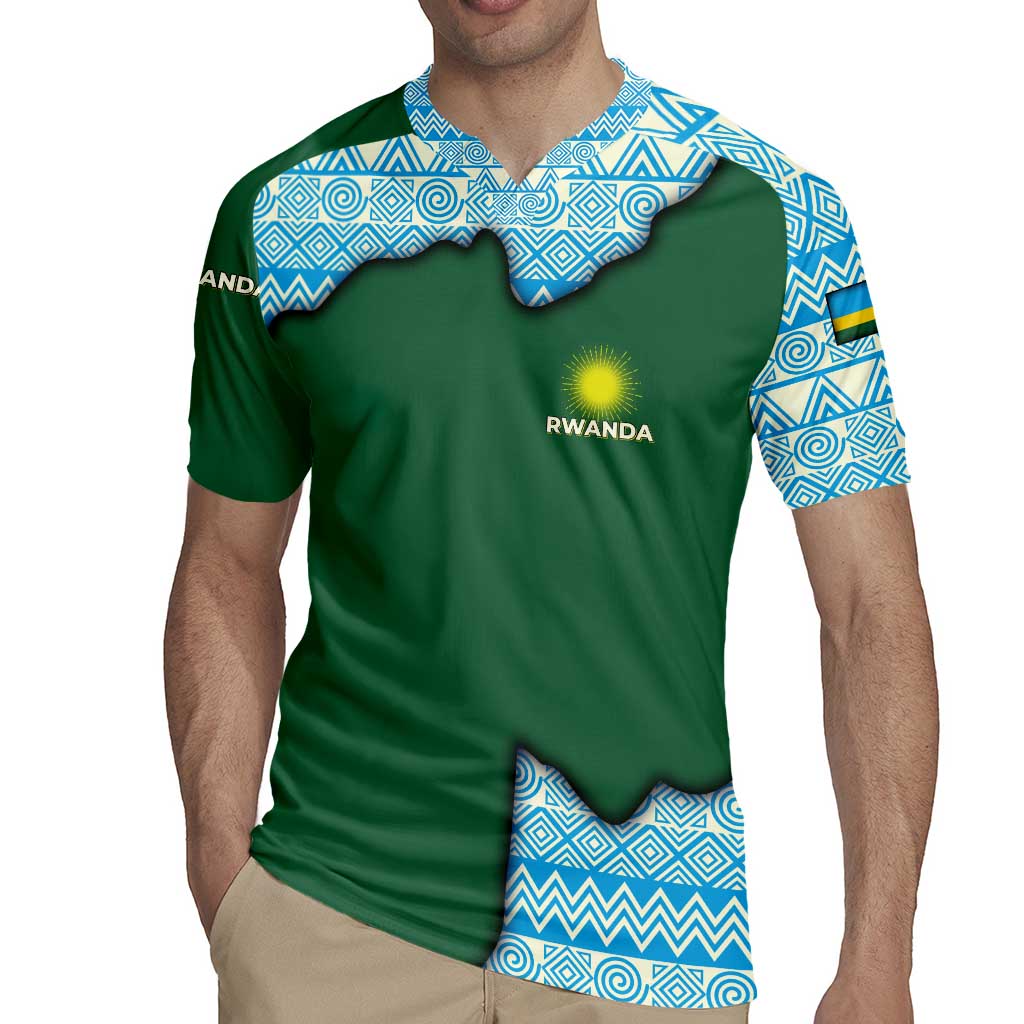 Rwanda Rugby Jersey with Green Nature Map Waterfall Sunburst Spirit