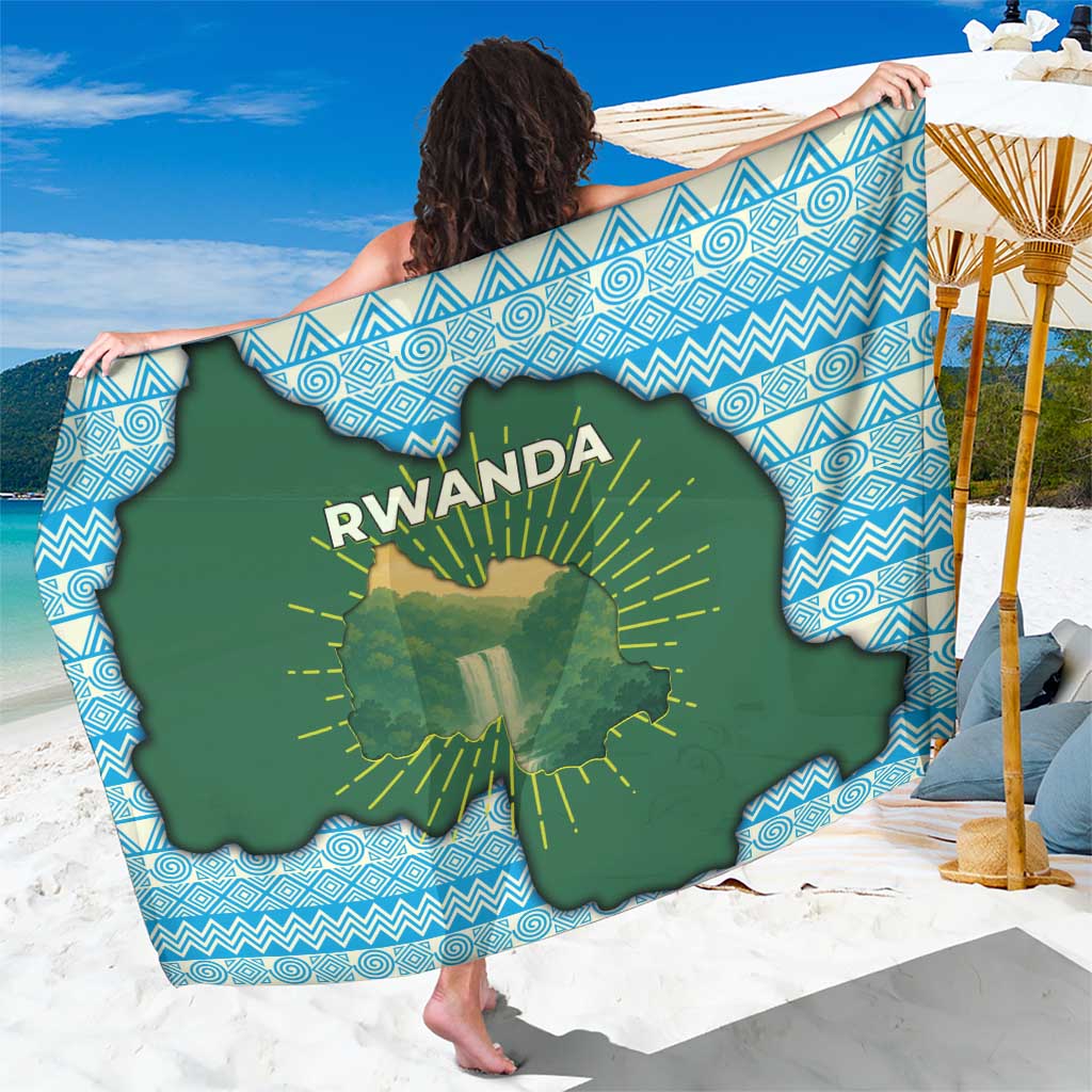 Rwanda Sarong with Green Nature Map Waterfall Sunburst Spirit