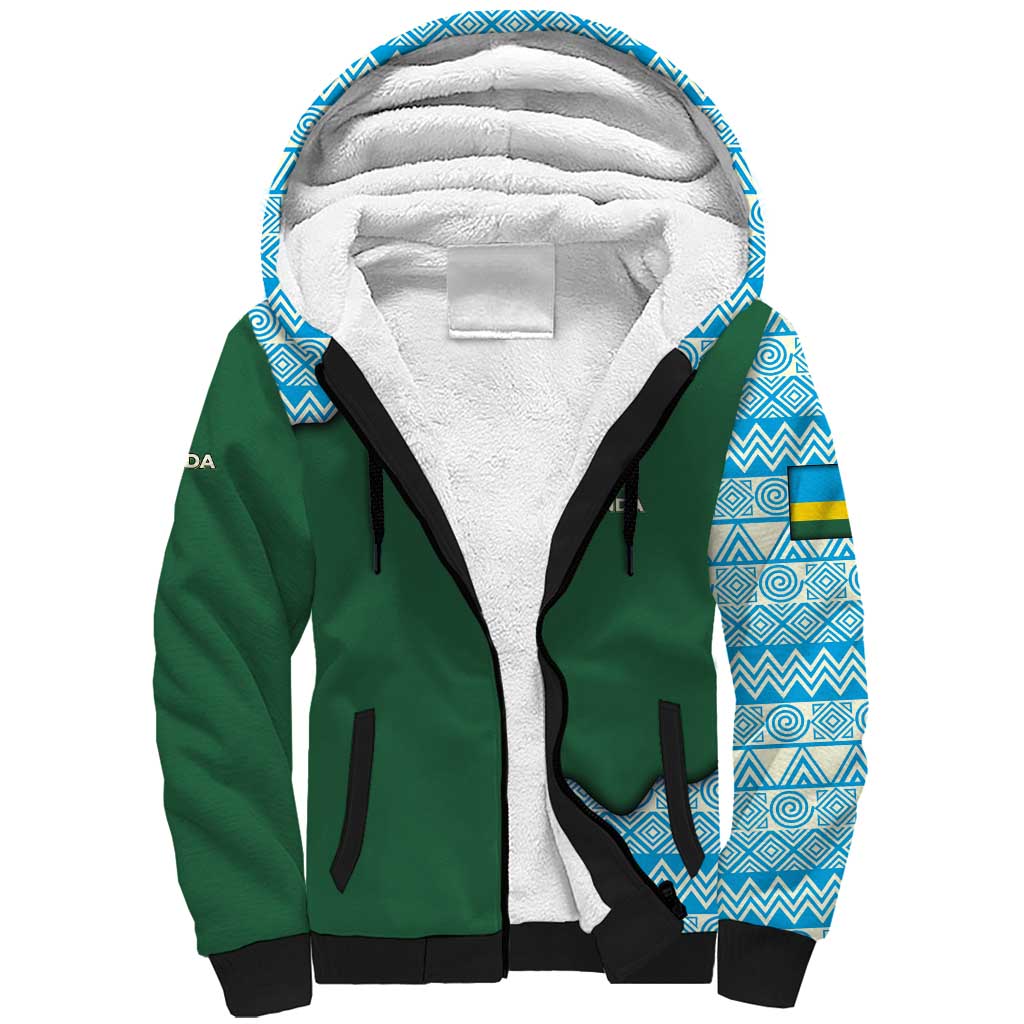 Rwanda Sherpa Hoodie with Green Nature Map Waterfall Sunburst Spirit