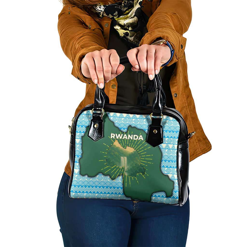 Rwanda Shoulder Handbag with Green Nature Map Waterfall Sunburst Spirit