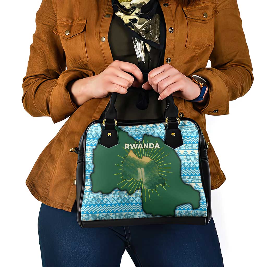 Rwanda Shoulder Handbag with Green Nature Map Waterfall Sunburst Spirit