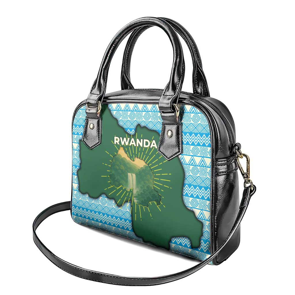 Rwanda Shoulder Handbag with Green Nature Map Waterfall Sunburst Spirit