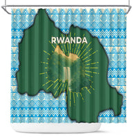 Rwanda Shower Curtain with Green Nature Map Waterfall Sunburst Spirit