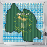 Rwanda Shower Curtain with Green Nature Map Waterfall Sunburst Spirit