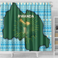 Rwanda Shower Curtain with Green Nature Map Waterfall Sunburst Spirit