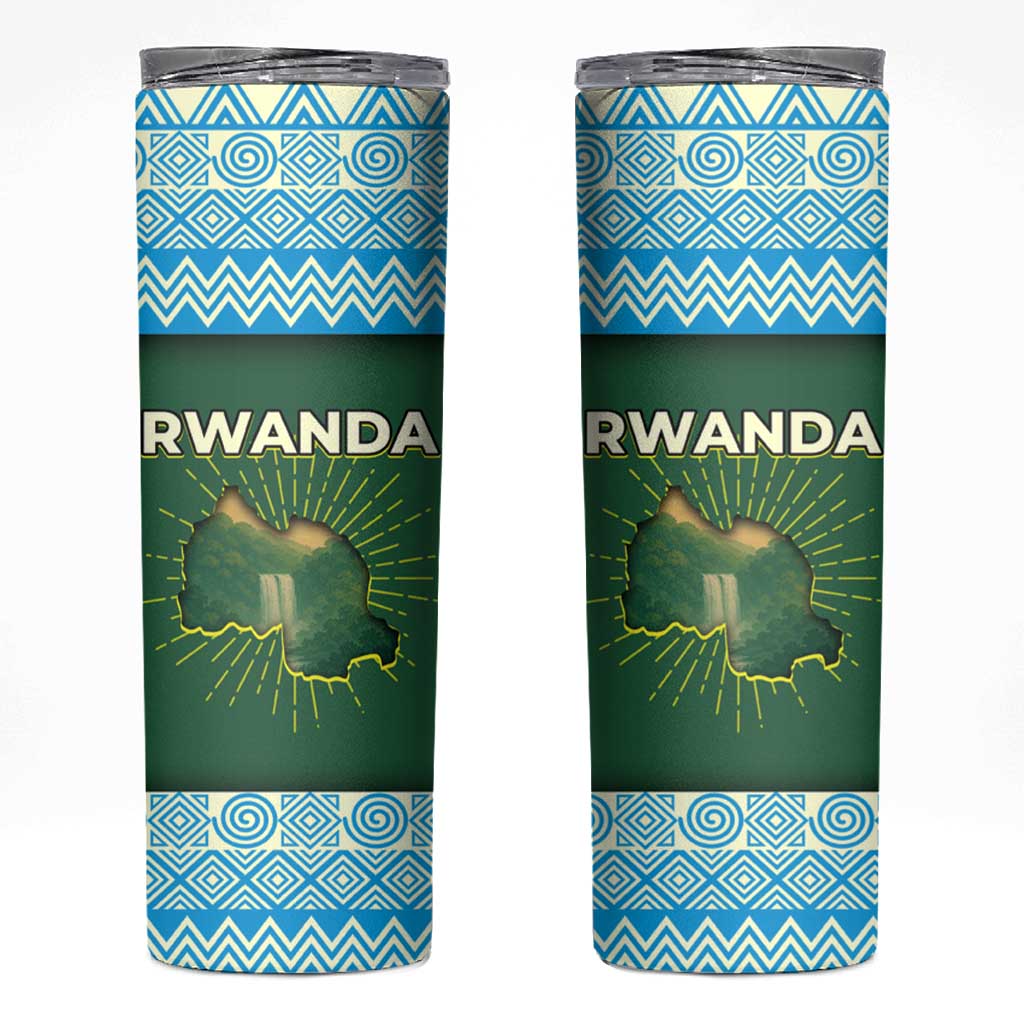 Rwanda Skinny Tumbler with Green Nature Map Waterfall Sunburst Spirit