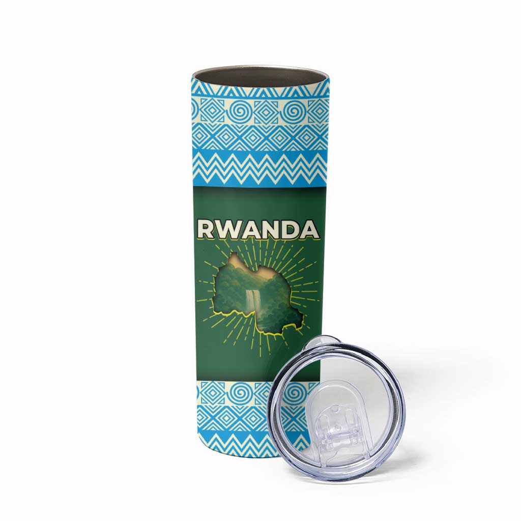 Rwanda Skinny Tumbler with Green Nature Map Waterfall Sunburst Spirit