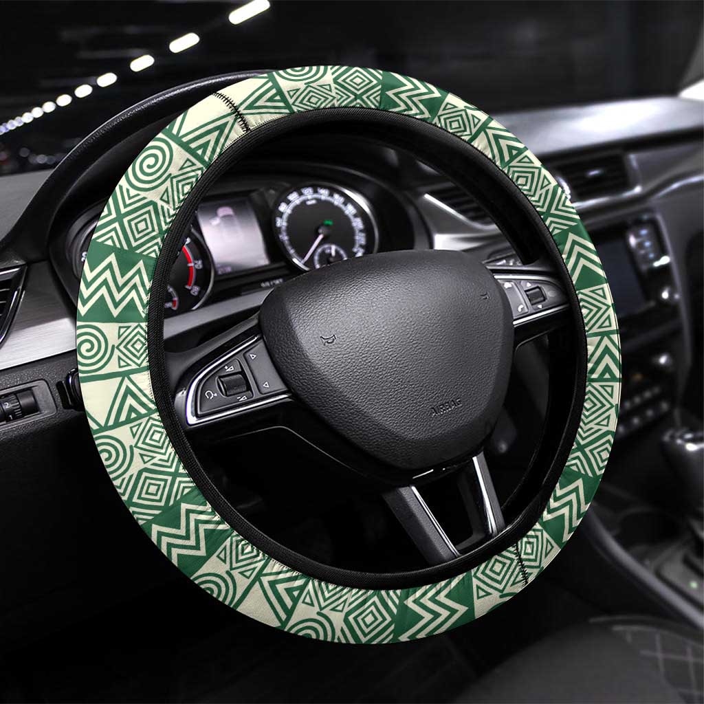 Rwanda Steering Wheel Cover with Green Nature Map Waterfall Sunburst Spirit