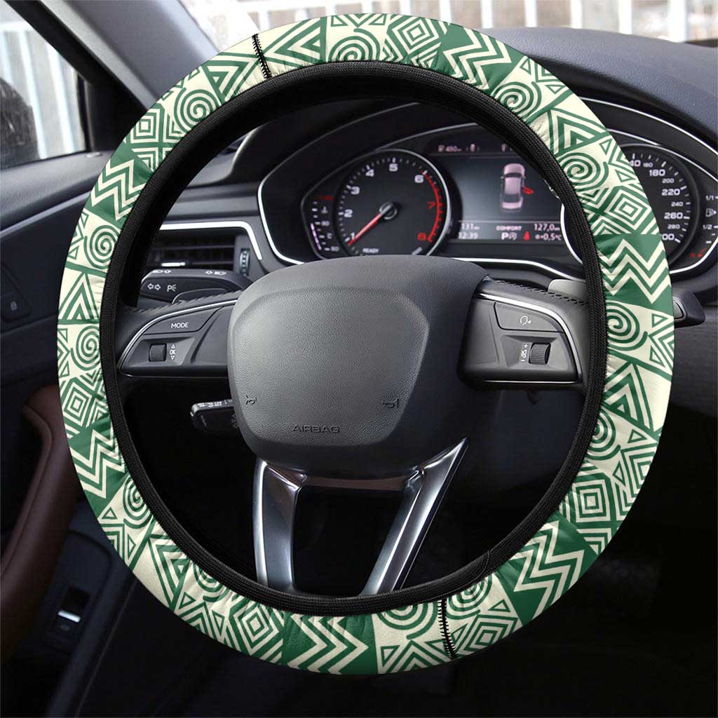 Rwanda Steering Wheel Cover with Green Nature Map Waterfall Sunburst Spirit