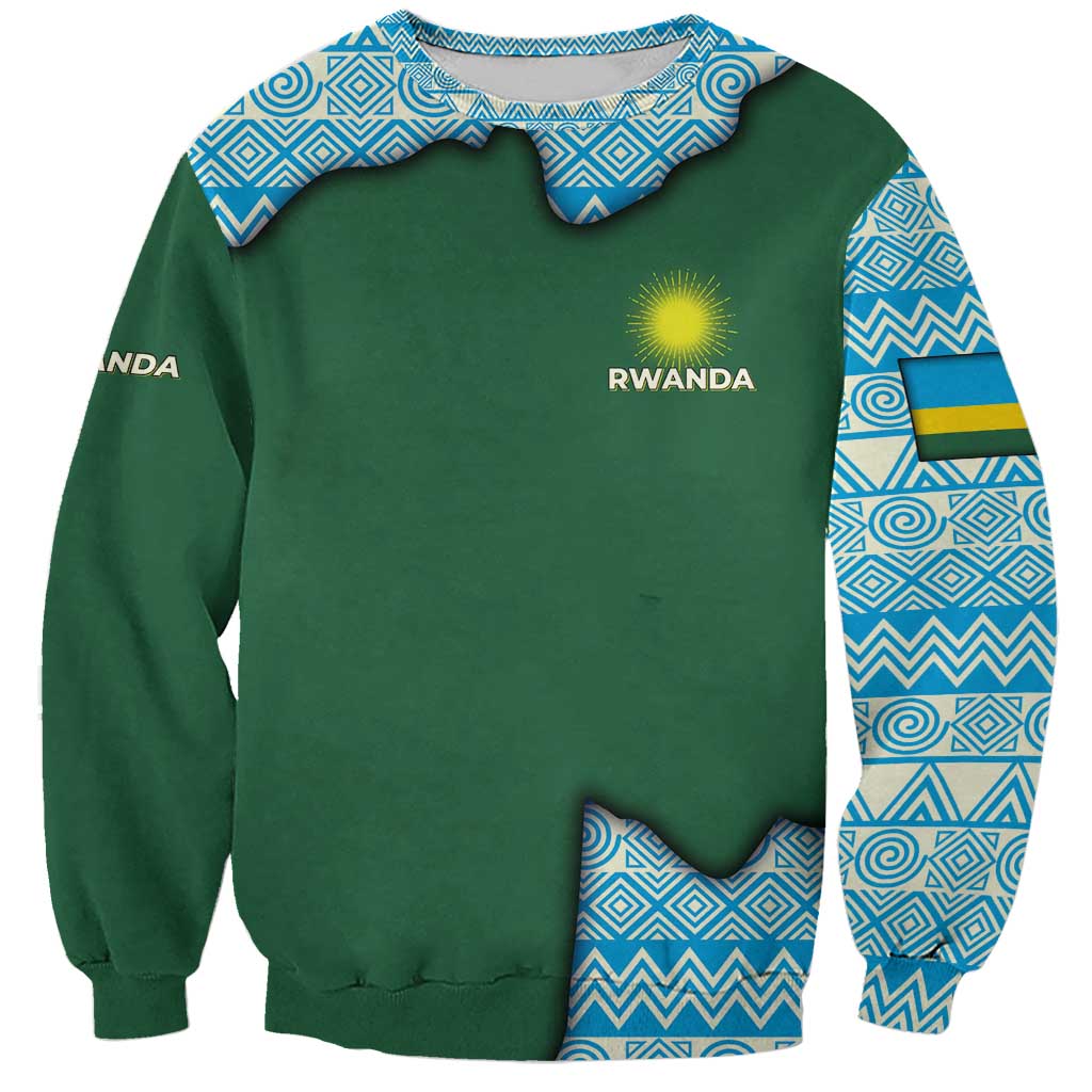 Rwanda Sweatshirt with Green Nature Map Waterfall Sunburst Spirit