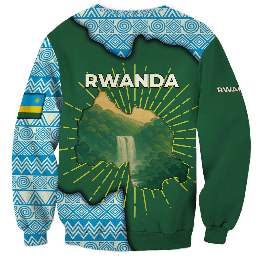 Rwanda Sweatshirt with Green Nature Map Waterfall Sunburst Spirit