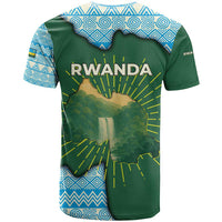 Rwanda T Shirt with Green Nature Map Waterfall Sunburst Spirit