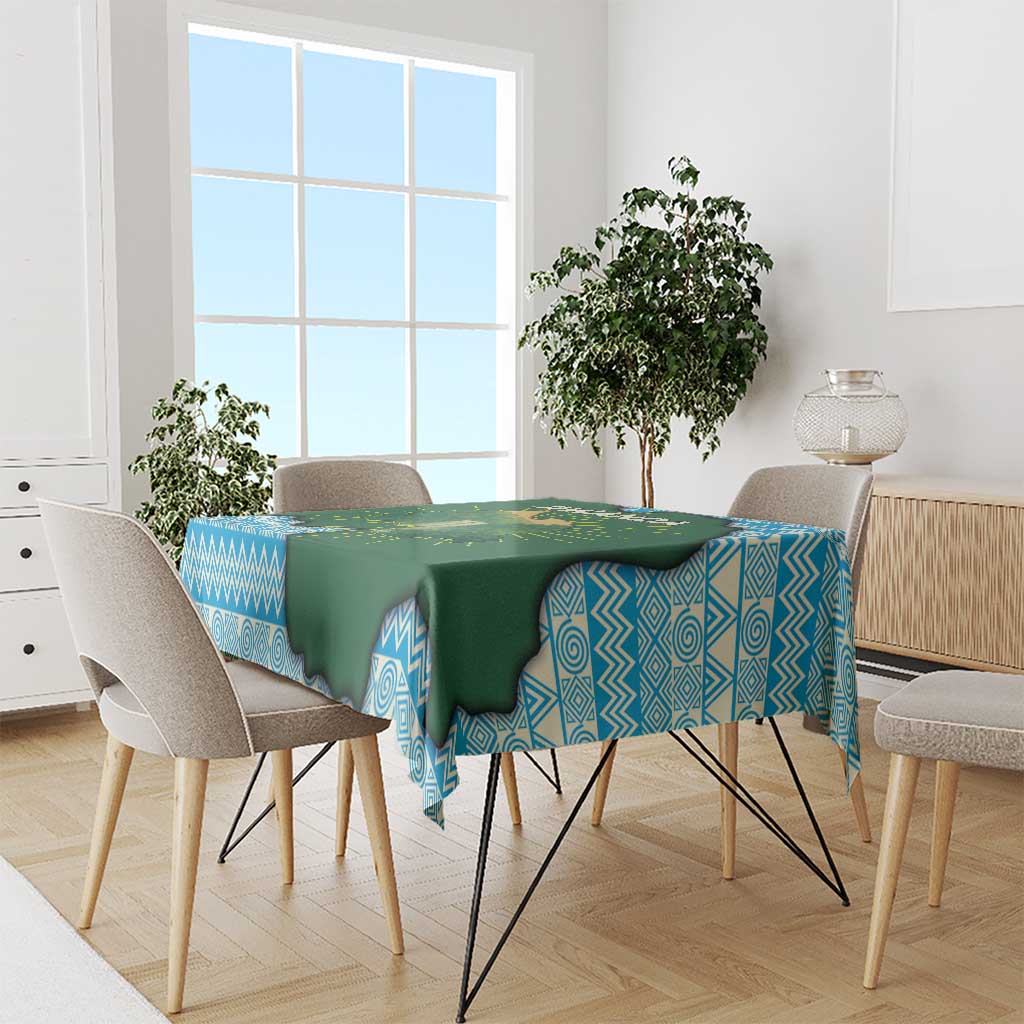 Rwanda Tablecloth with Green Nature Map Waterfall Sunburst Spirit