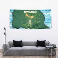 Rwanda Tapestry with Green Nature Map Waterfall Sunburst Spirit