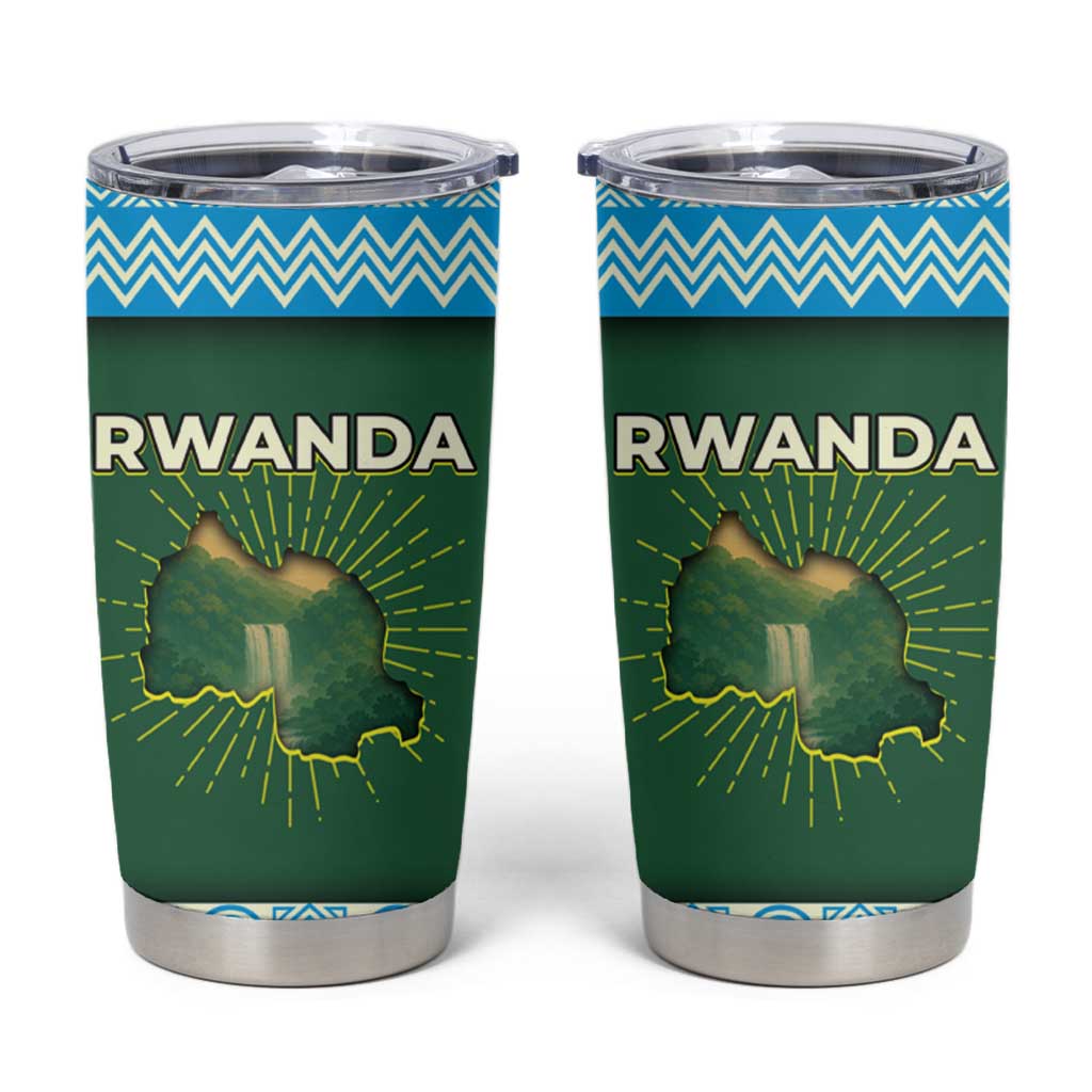 Rwanda Tumbler Cup with Green Nature Map Waterfall Sunburst Spirit