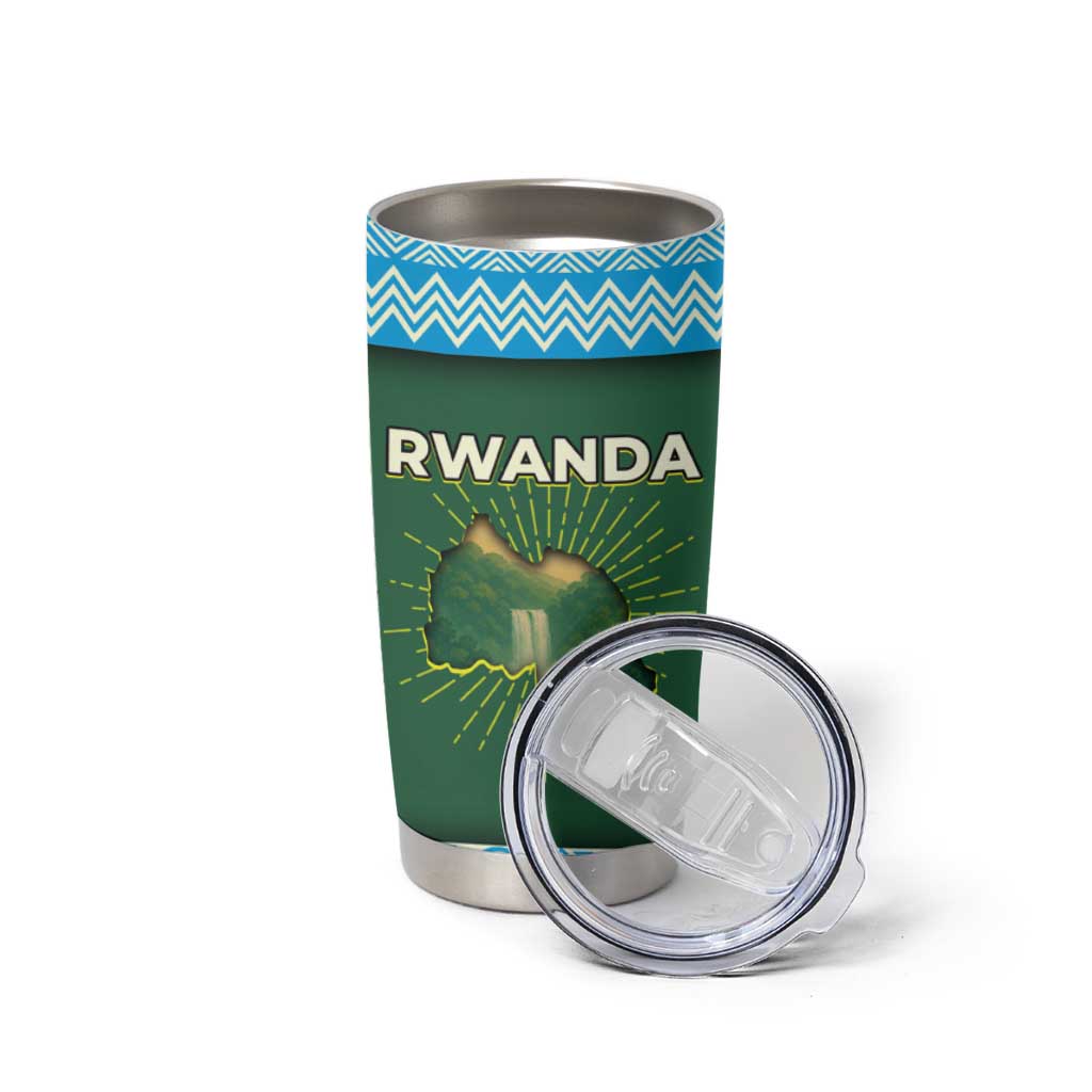 Rwanda Tumbler Cup with Green Nature Map Waterfall Sunburst Spirit
