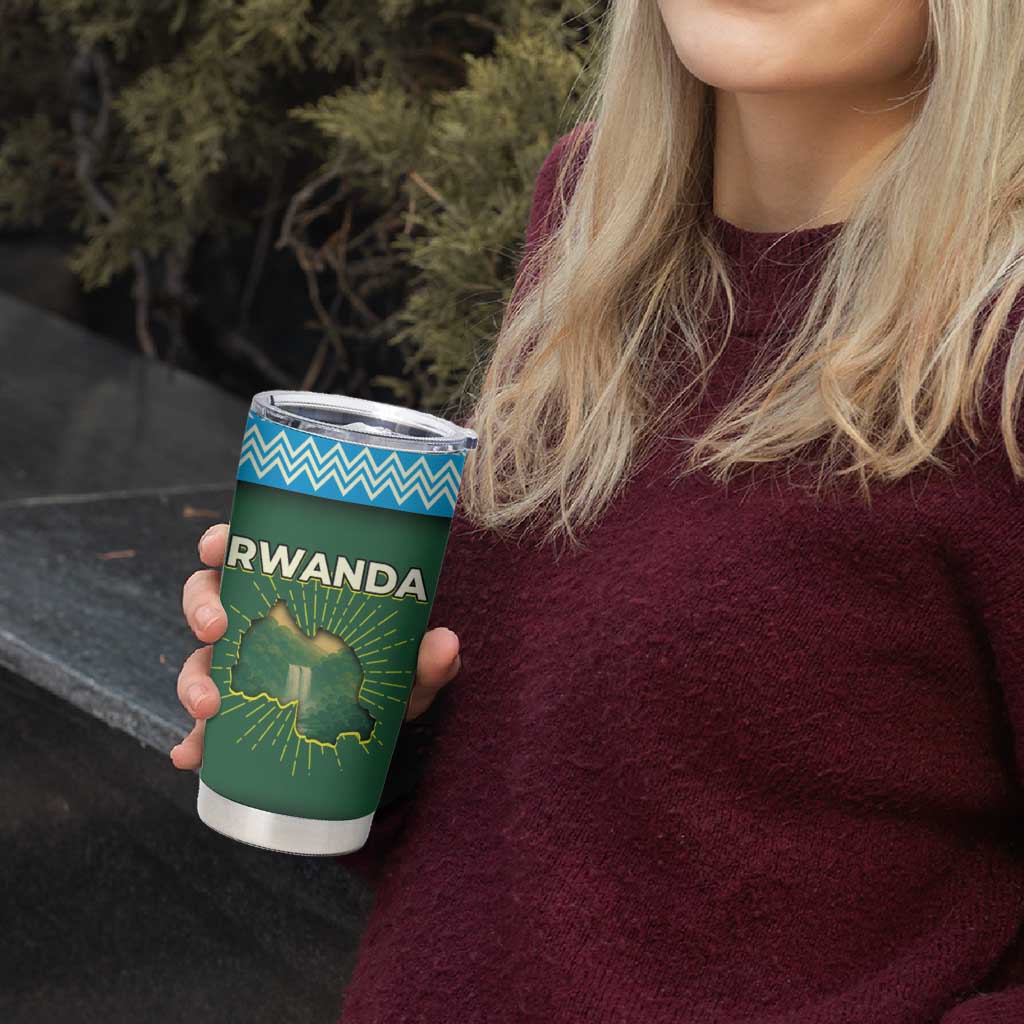 Rwanda Tumbler Cup with Green Nature Map Waterfall Sunburst Spirit