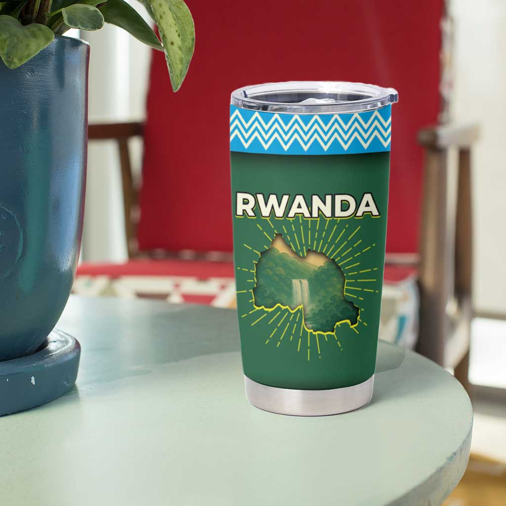 Rwanda Tumbler Cup with Green Nature Map Waterfall Sunburst Spirit