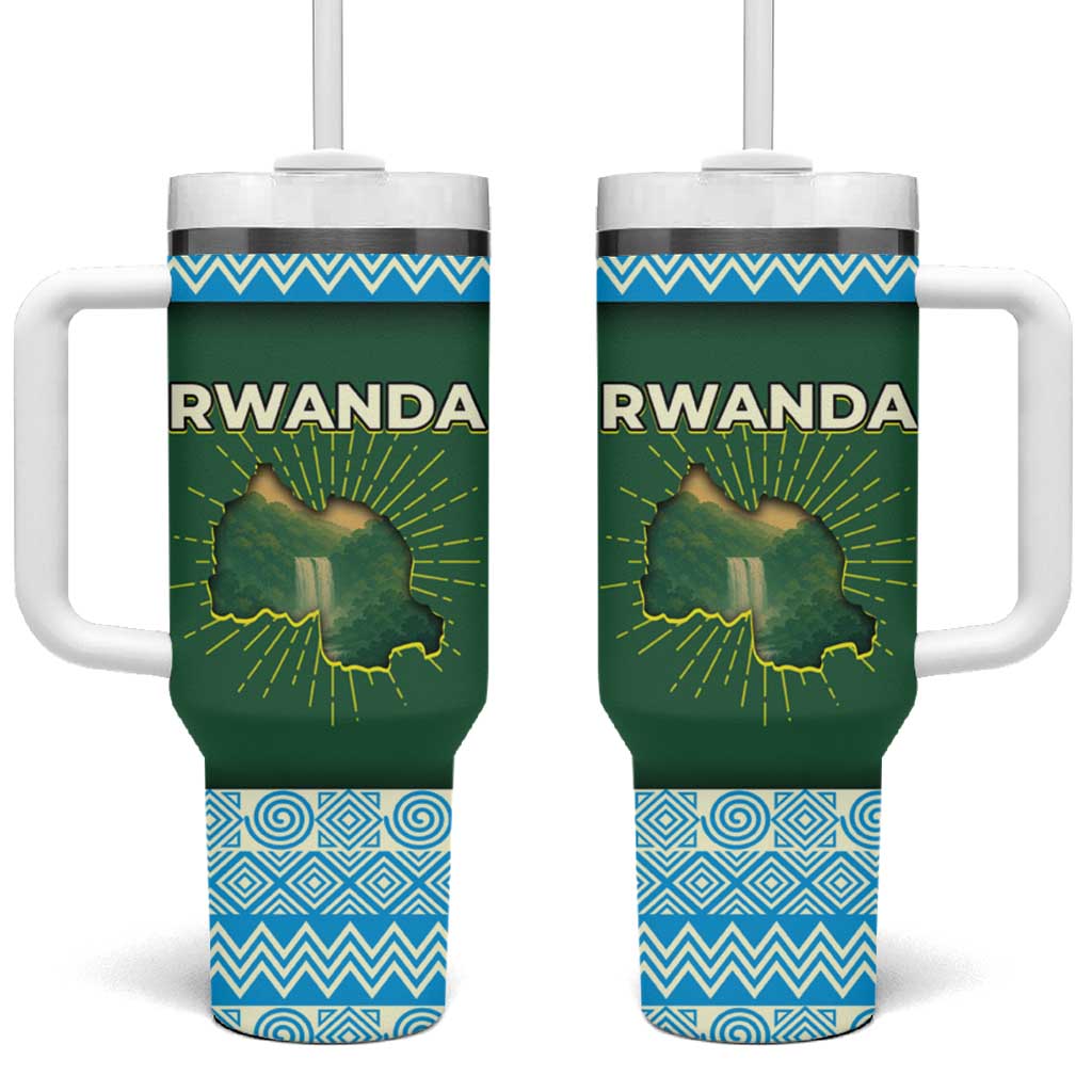 Rwanda Tumbler With Handle with Green Nature Map Waterfall Sunburst Spirit