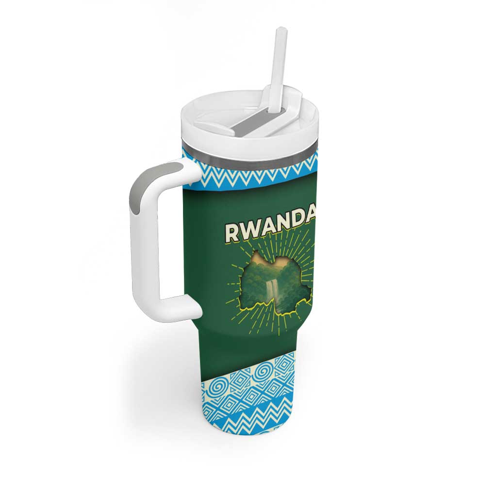 Rwanda Tumbler With Handle with Green Nature Map Waterfall Sunburst Spirit