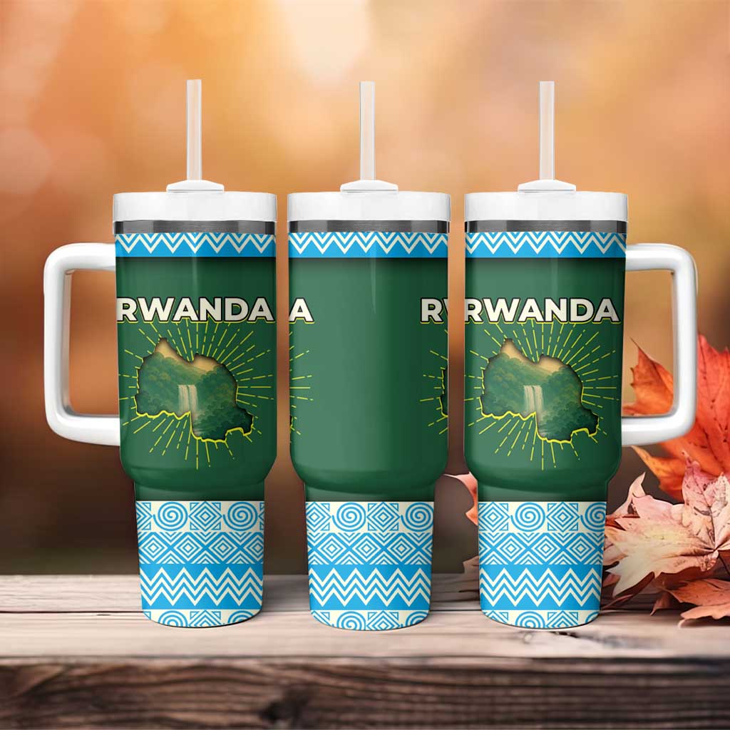 Rwanda Tumbler With Handle with Green Nature Map Waterfall Sunburst Spirit