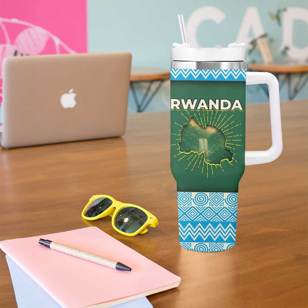 Rwanda Tumbler With Handle with Green Nature Map Waterfall Sunburst Spirit