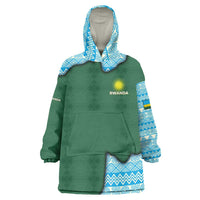 Rwanda Wearable Blanket Hoodie with Green Nature Map Waterfall Sunburst Spirit