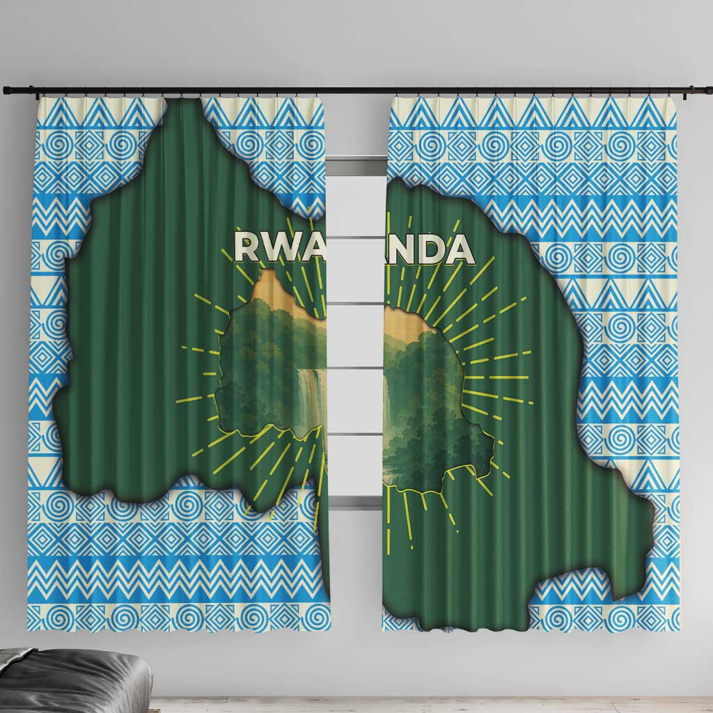 Rwanda Window Curtain with Green Nature Map Waterfall Sunburst Spirit