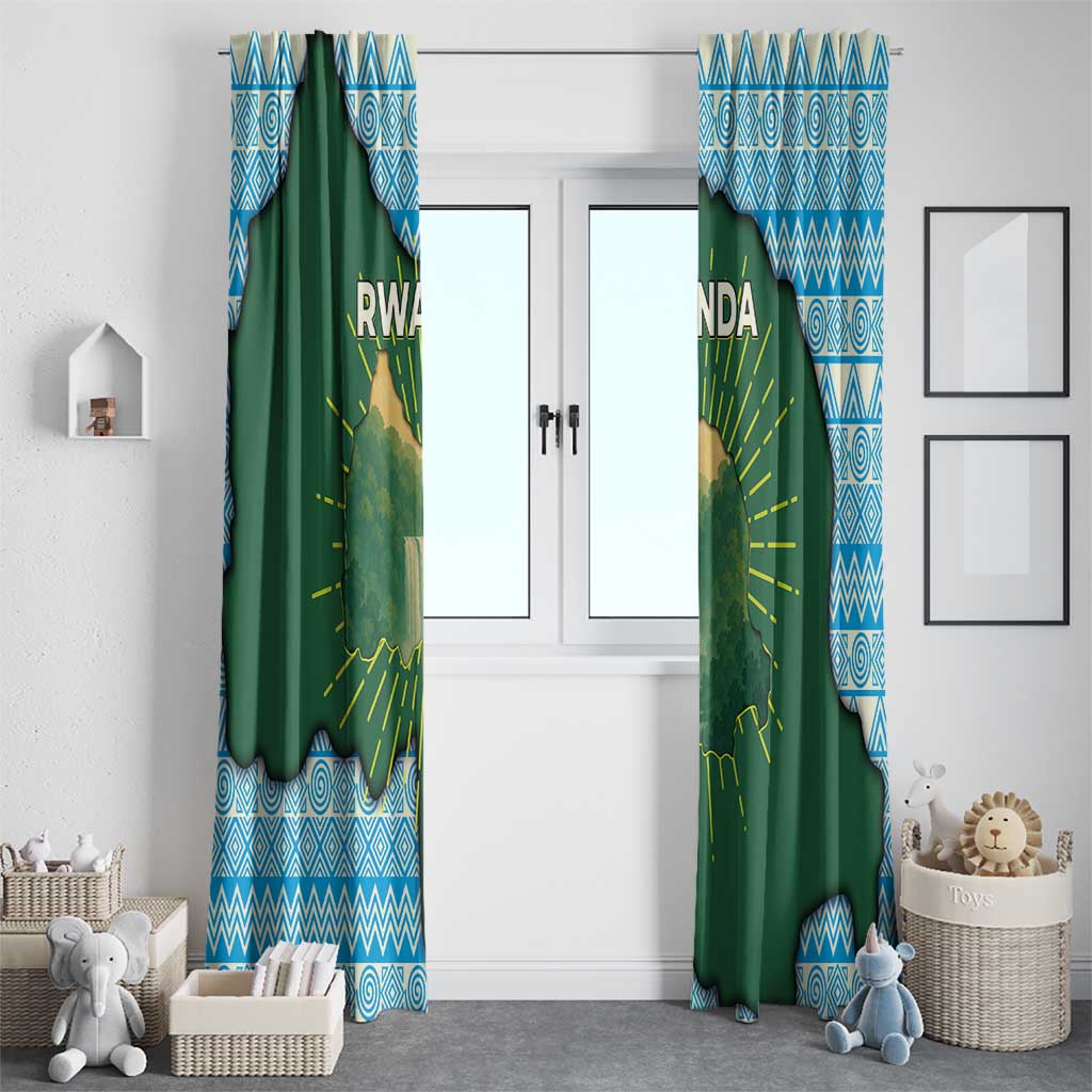 Rwanda Window Curtain with Green Nature Map Waterfall Sunburst Spirit