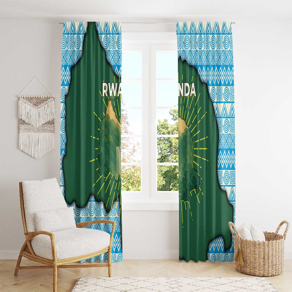 Rwanda Window Curtain with Green Nature Map Waterfall Sunburst Spirit