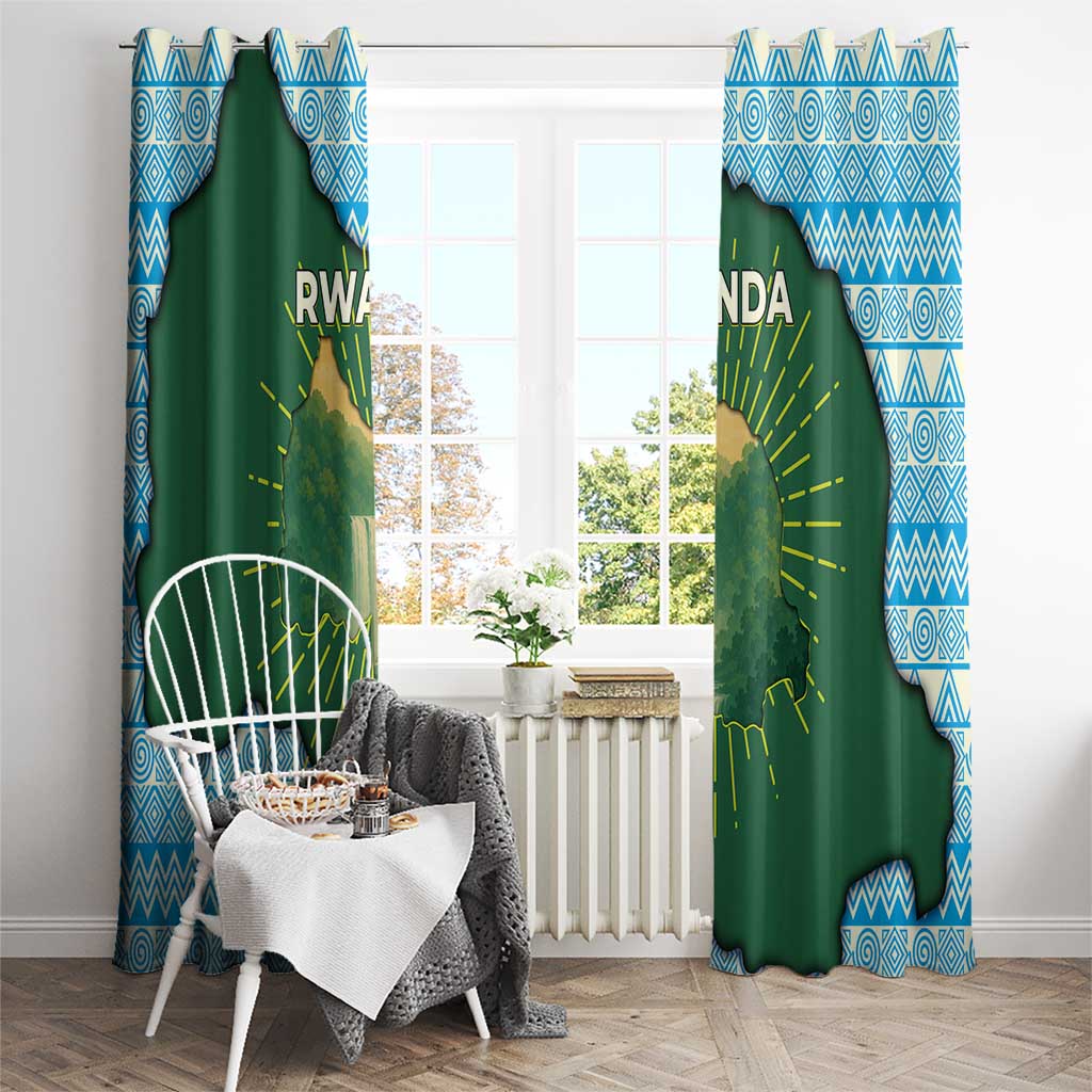 Rwanda Window Curtain with Green Nature Map Waterfall Sunburst Spirit