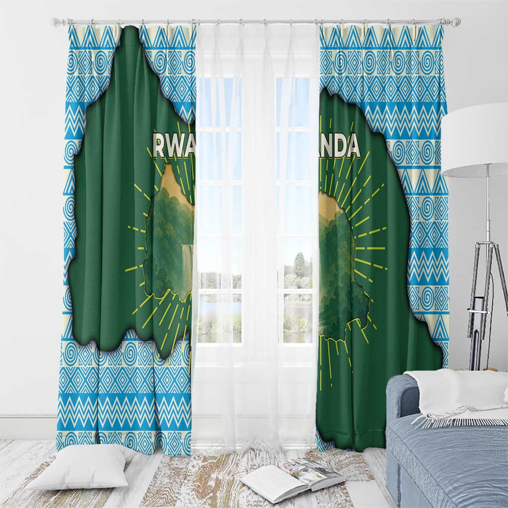 Rwanda Window Curtain with Green Nature Map Waterfall Sunburst Spirit