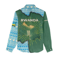 Rwanda Women Casual Shirt with Green Nature Map Waterfall Sunburst Spirit