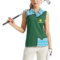 Rwanda Women Sleeveless Polo Shirt with Green Nature Map Waterfall Sunburst Spirit