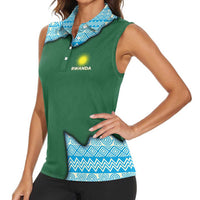 Rwanda Women Sleeveless Polo Shirt with Green Nature Map Waterfall Sunburst Spirit