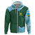 Rwanda Zip Hoodie with Green Nature Map Waterfall Sunburst Spirit
