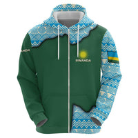 Rwanda Zip Hoodie with Green Nature Map Waterfall Sunburst Spirit