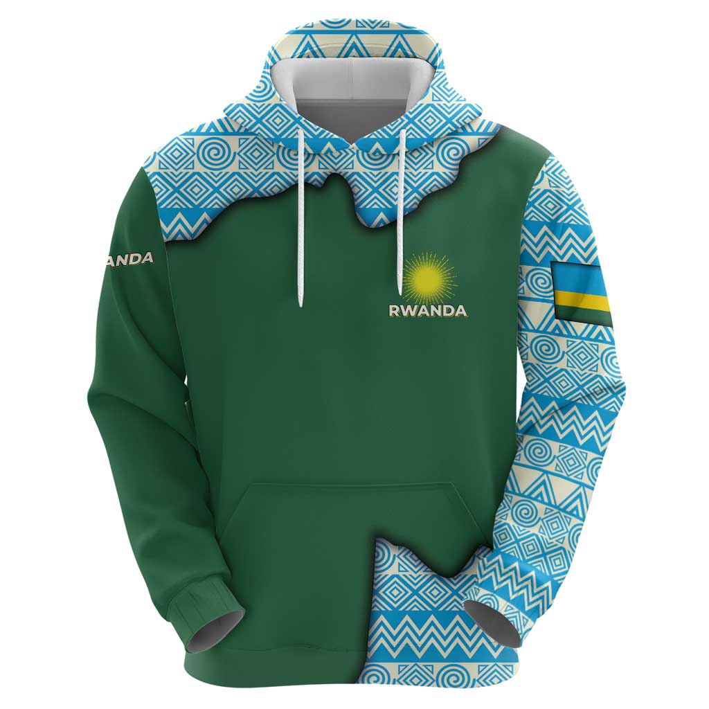 Rwanda Zip Hoodie with Green Nature Map Waterfall Sunburst Spirit