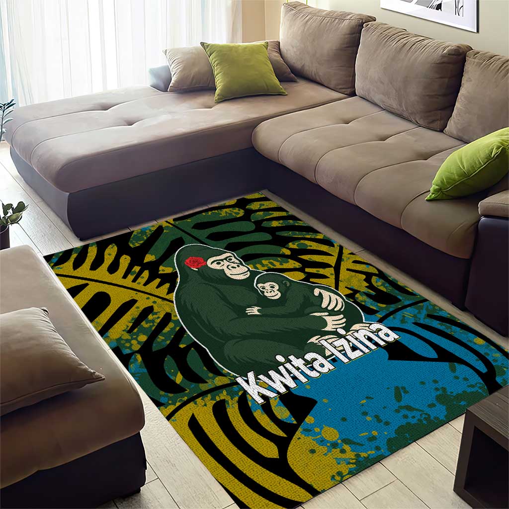 Rwanda Area Rug with Gorilla Family Kwita Izina Leaf Jungle Spirit