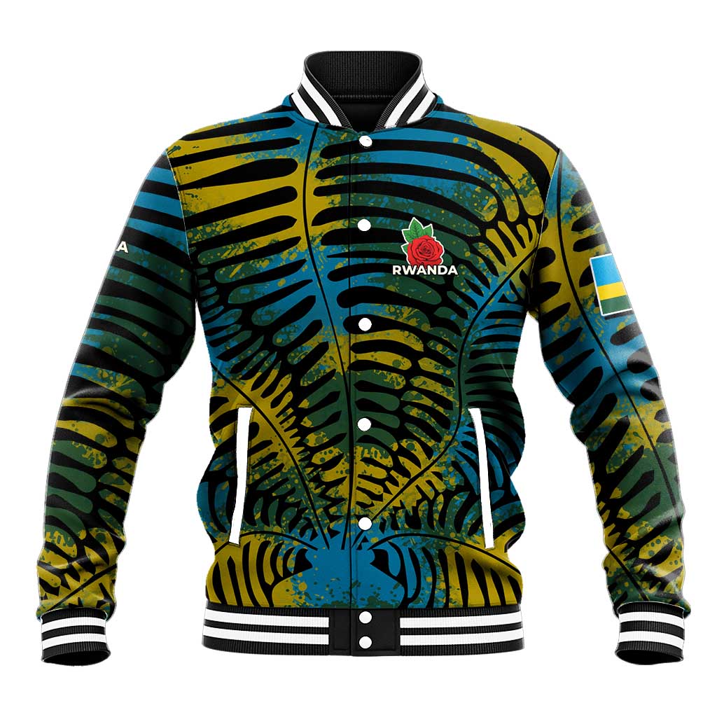 Rwanda Baseball Jacket with Gorilla Family Kwita Izina Leaf Jungle Spirit