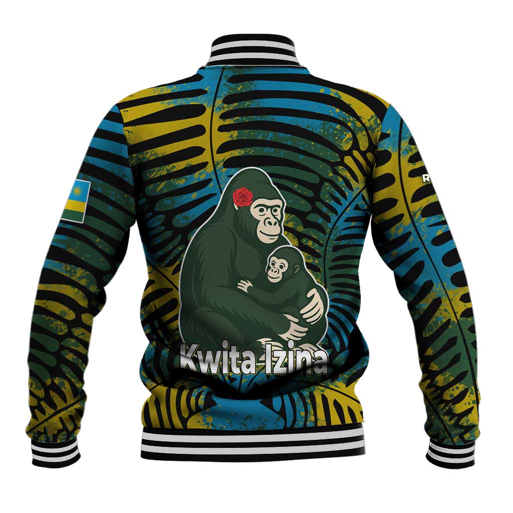 Rwanda Baseball Jacket with Gorilla Family Kwita Izina Leaf Jungle Spirit