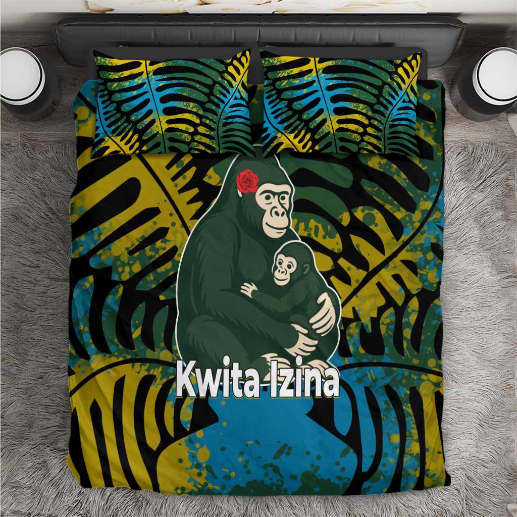 Rwanda Bedding Set with Gorilla Family Kwita Izina Leaf Jungle Spirit