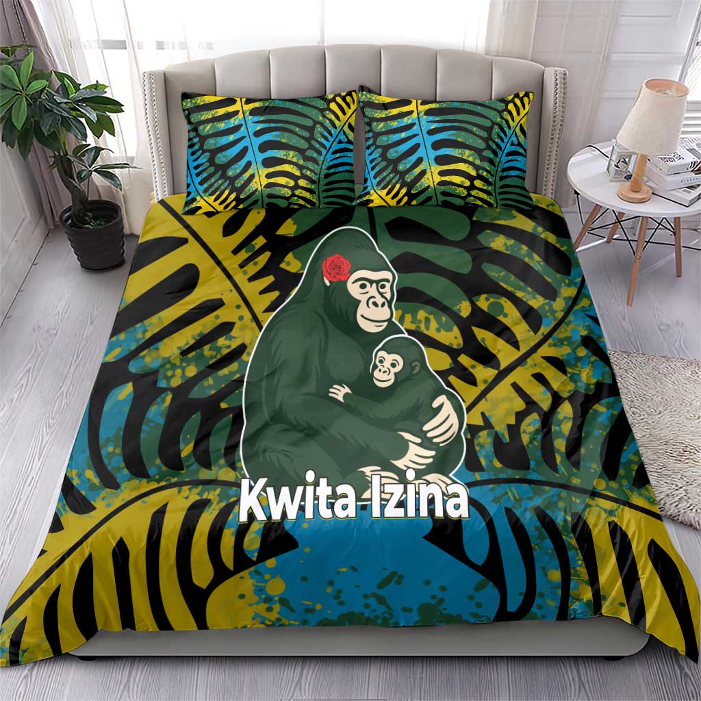 Rwanda Bedding Set with Gorilla Family Kwita Izina Leaf Jungle Spirit