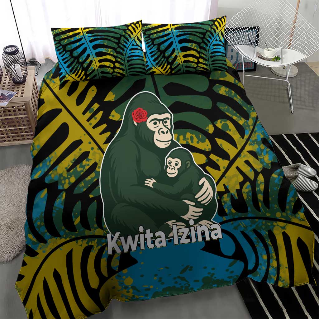 Rwanda Bedding Set with Gorilla Family Kwita Izina Leaf Jungle Spirit