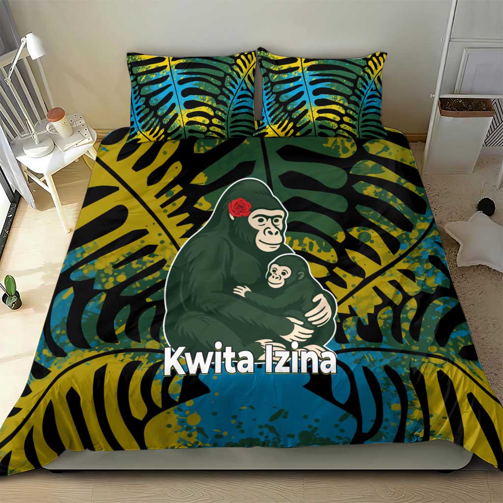 Rwanda Bedding Set with Gorilla Family Kwita Izina Leaf Jungle Spirit