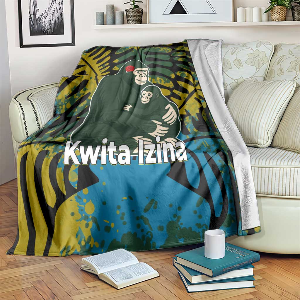 Rwanda Blanket with Gorilla Family Kwita Izina Leaf Jungle Spirit