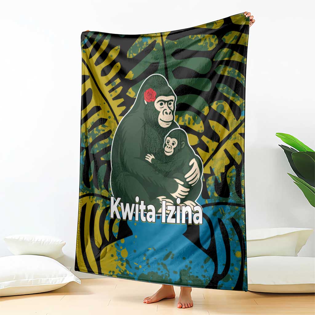 Rwanda Blanket with Gorilla Family Kwita Izina Leaf Jungle Spirit