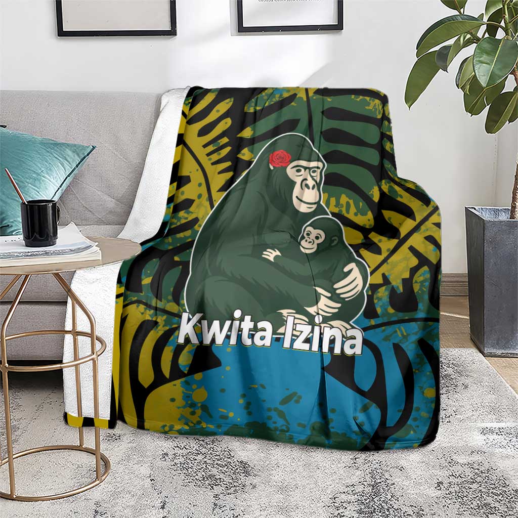 Rwanda Blanket with Gorilla Family Kwita Izina Leaf Jungle Spirit